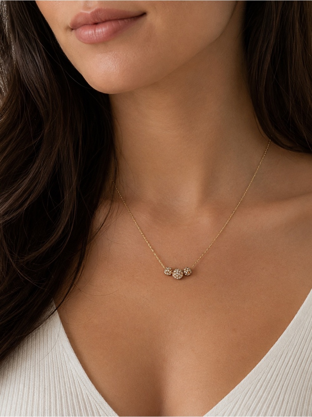 Gold Rhinestone Triple Circle Pendant Necklace Dainty Y2K Sparkle Jewelry